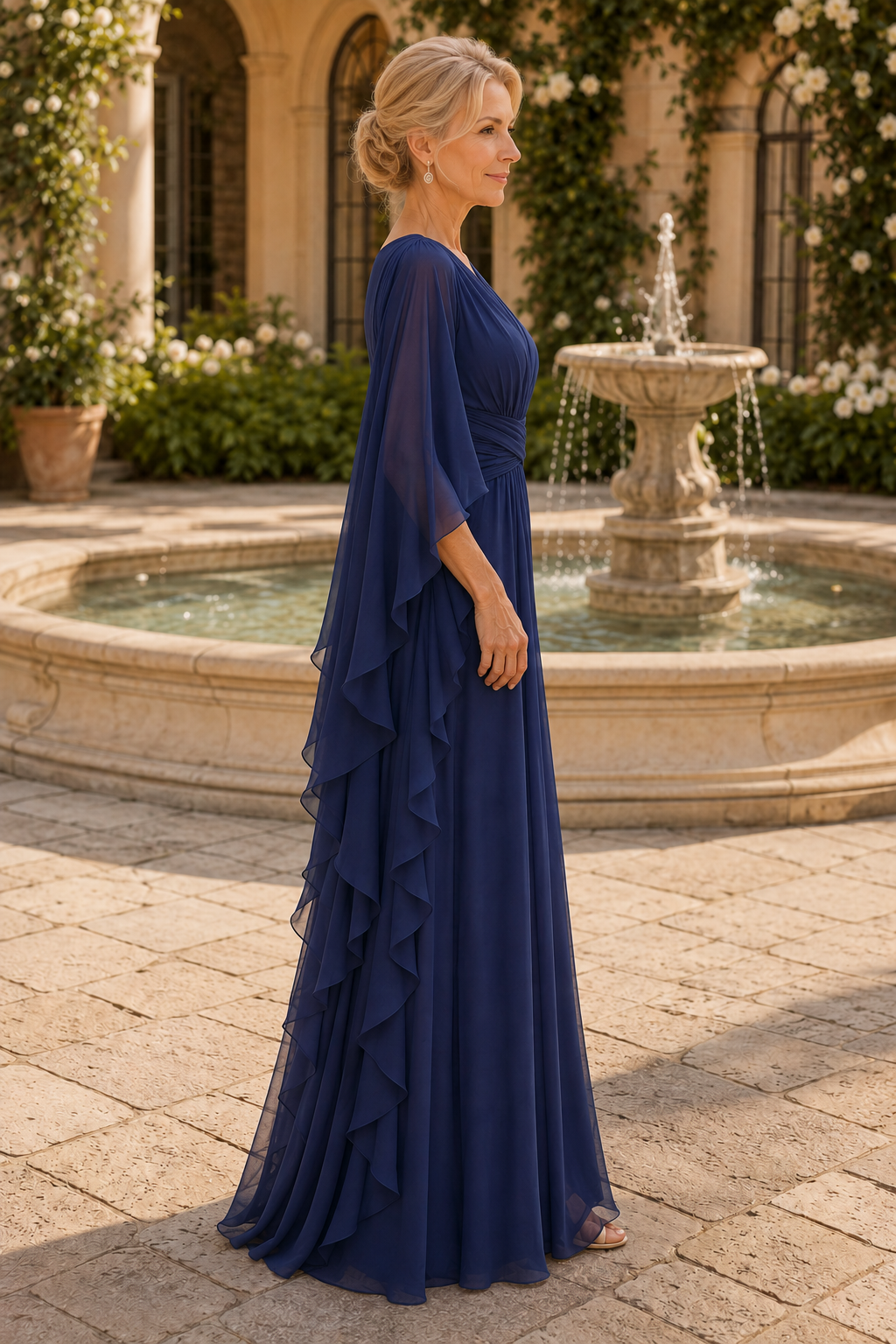 A-Linien-Chiffonkleid mit flatternden Cape-Ärmeln