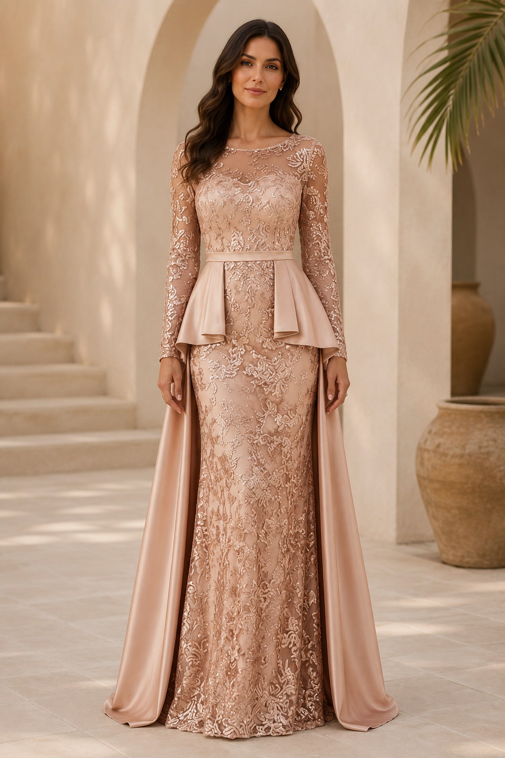 Meerjungfrauenkleid aus Illusionsspitze mit Satinschleppe