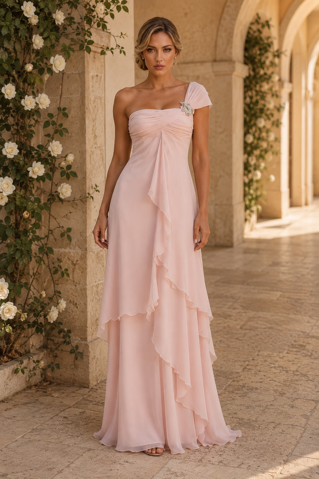 Ein-Schulter-Stufenkleid aus Chiffon