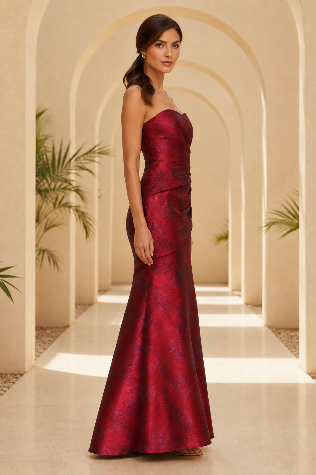 Trägerloses Jacquard-Meerjungfrauen-Abendkleid
