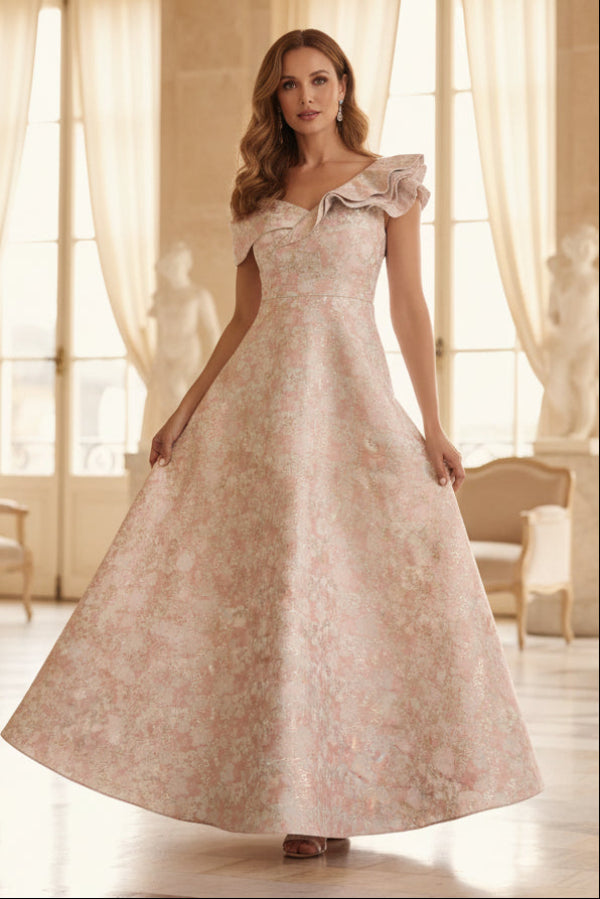 Asymmetrisches Rüschen-Jacquard-A-Linien-Kleid