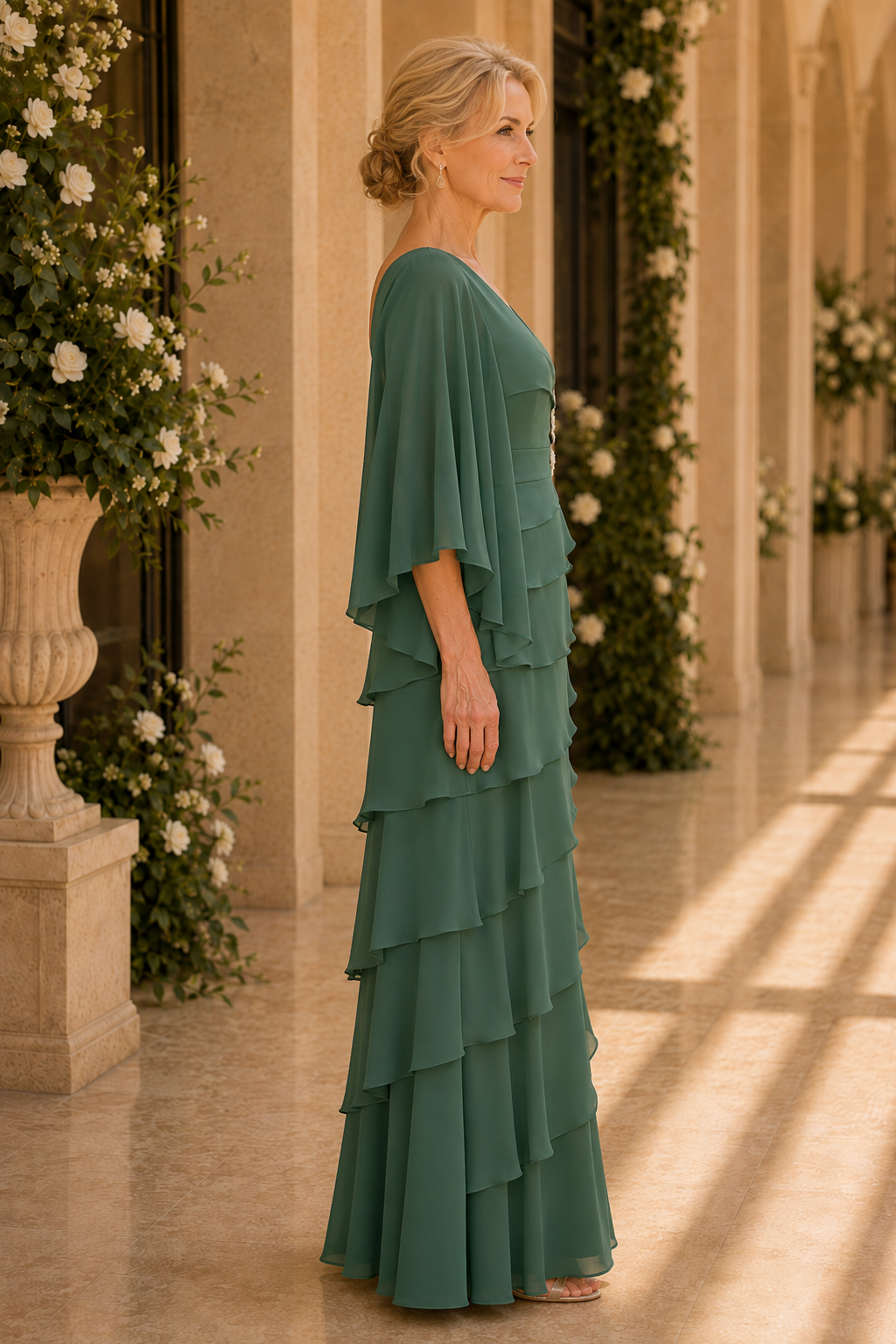 Gestuftes Maxikleid mit Flatterärmeln