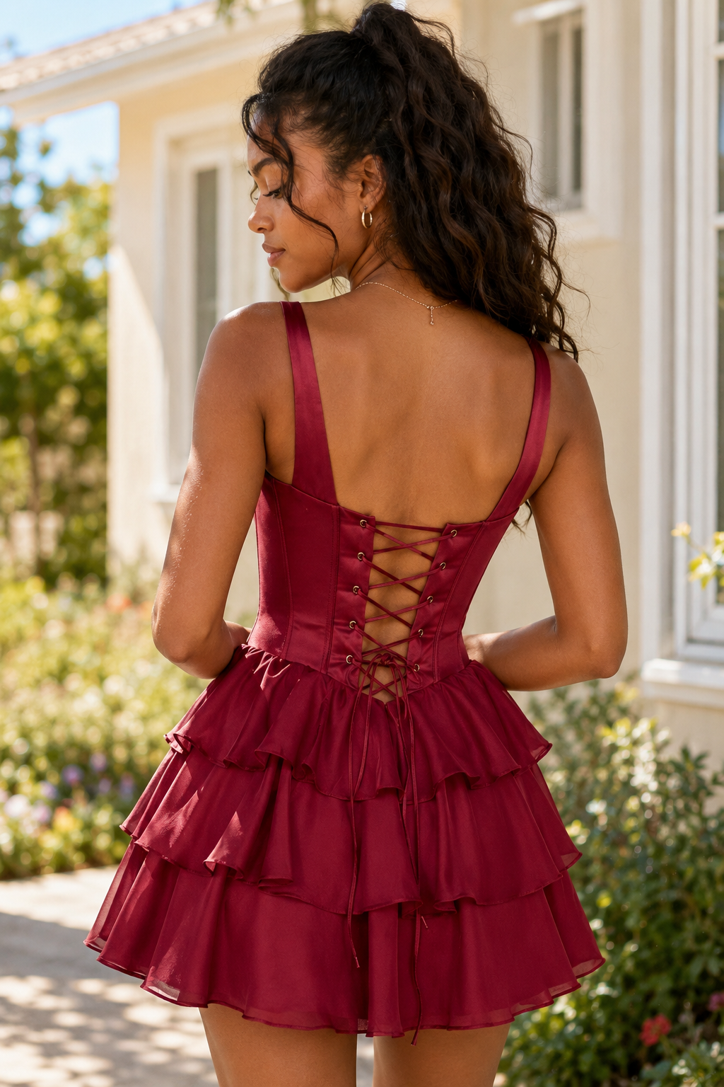 Korsett-Oberteil, gestuftes Rüschen-Minikleid