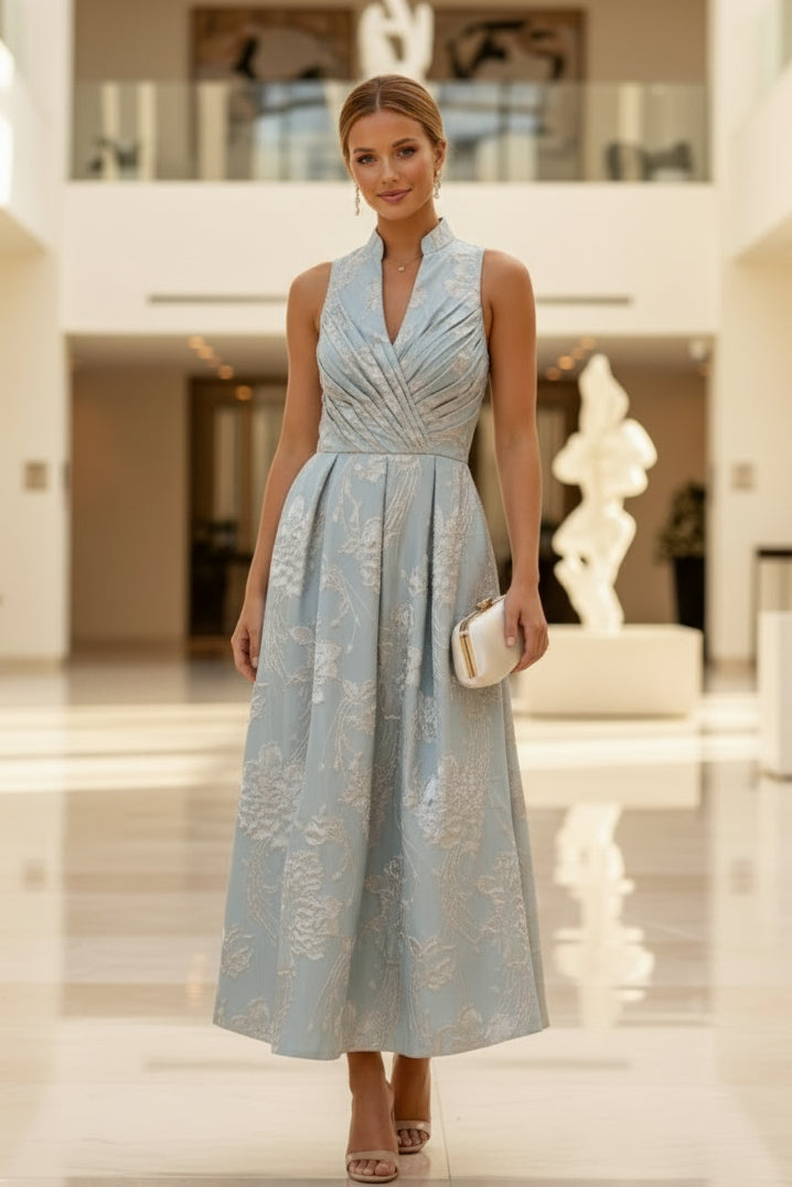 Florales Jacquard-Wickeloberteil Midi-Kleid mit Taschen