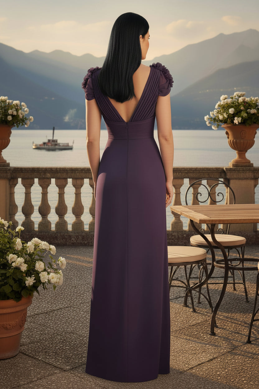 V-Ausschnitt Chiffon-Abendkleid mit Empire-Taille