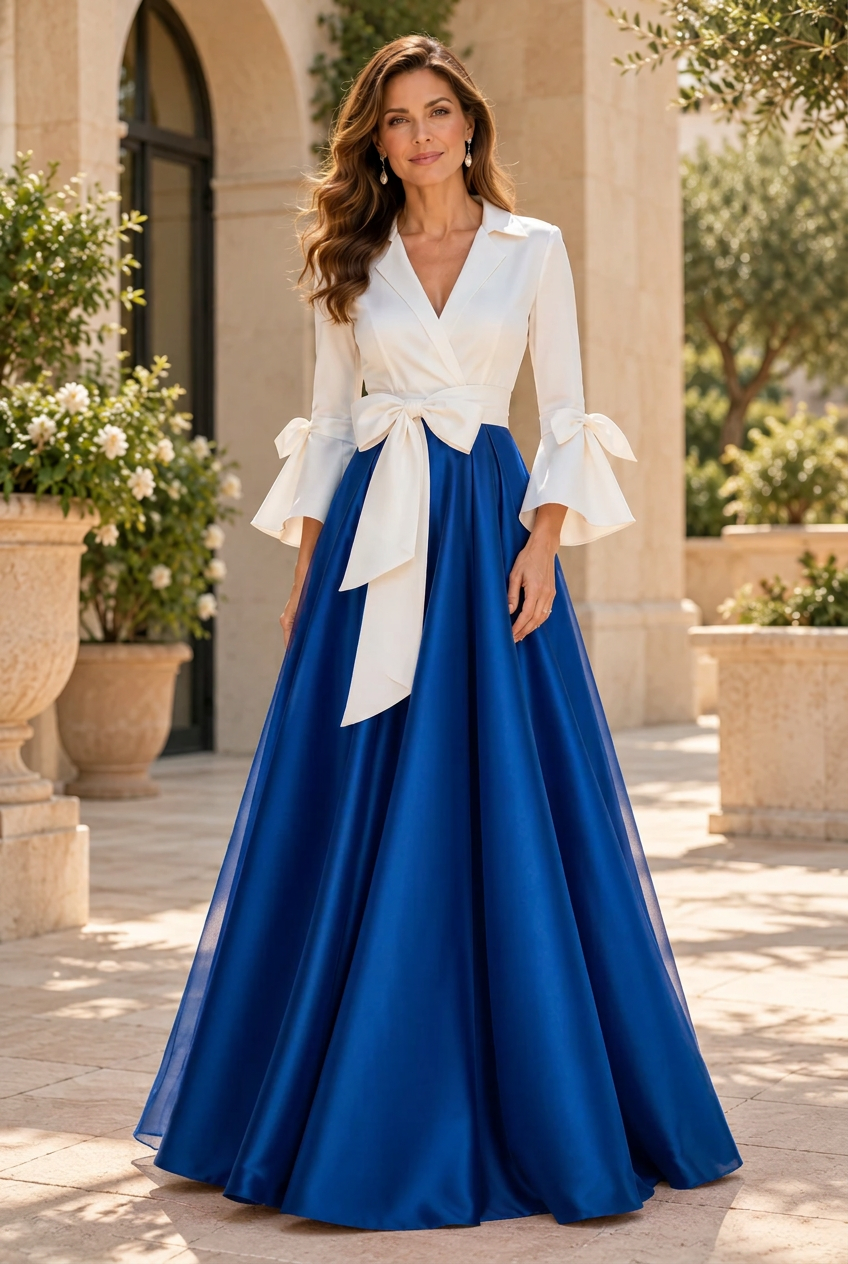 A-Line Gown with Lapel Collar and Flared Sleeves