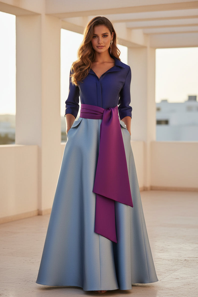 Colorblocking Hemdblusenkleid mit Bindegürtel