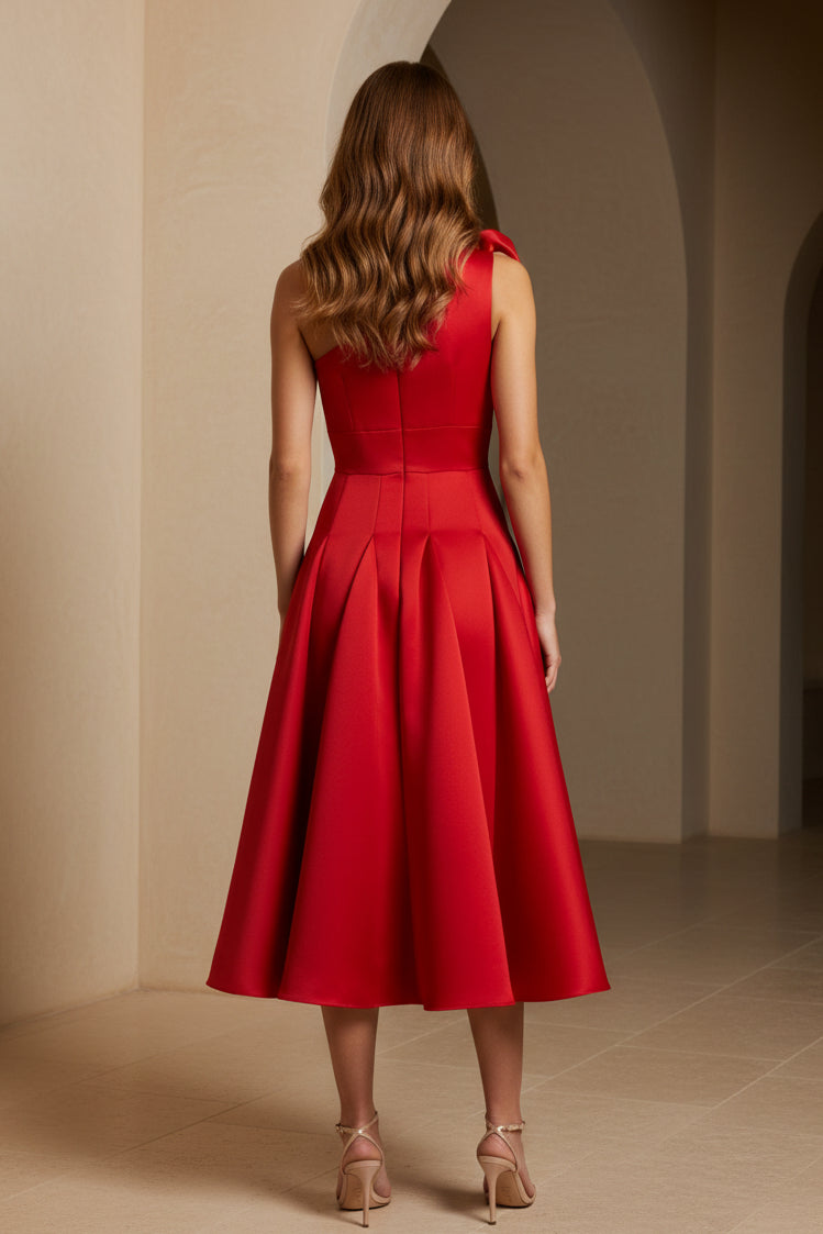 One-Shoulder Plisseekleid in Midilänge mit 3D-Blume