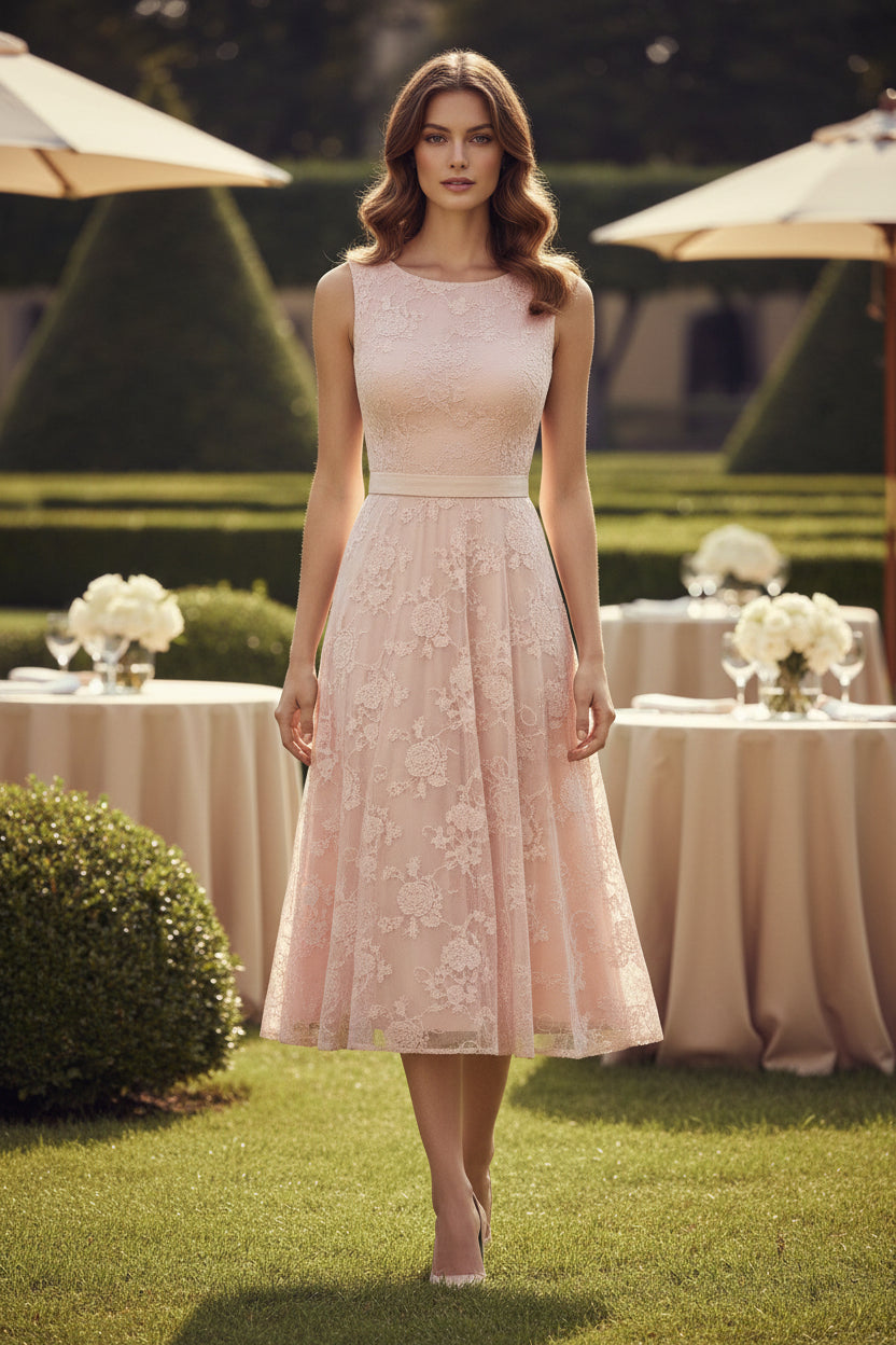 Ärmelloses Spitzen-A-Linien-Midikleid