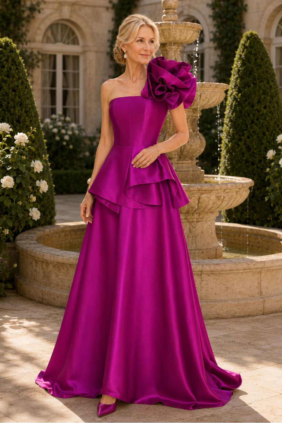 One-Shoulder geblümtes Peplum A-Linien-Kleid