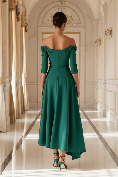 3D-Blumenmuster schulterfreies A-Linien-Kleid in Teelänge