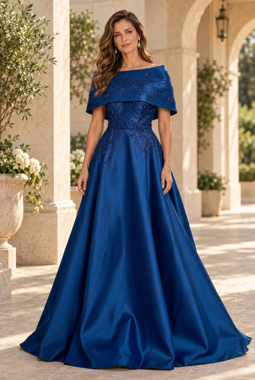 Embellished Cape Collar A-Line Evening Gown