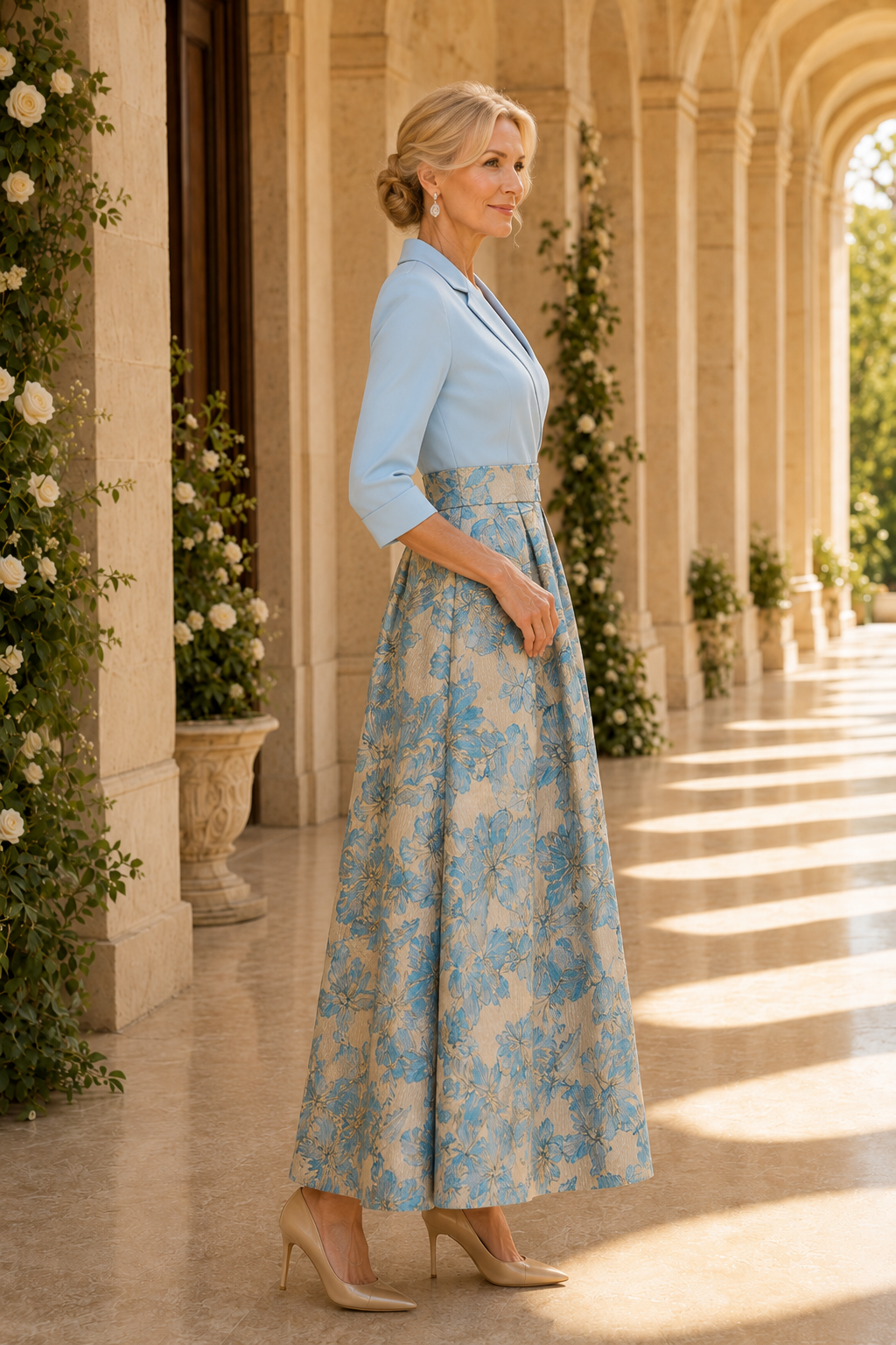 Maxikleid aus floralem Jacquard mit gewickeltem Oberteil und Kragen