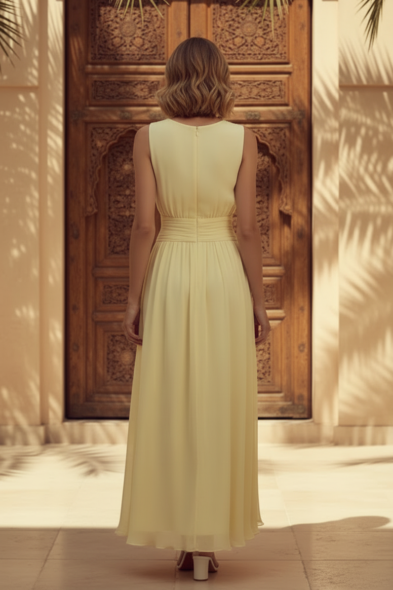 Ärmelloses Chiffon-Midi-Kleid in A-Linie