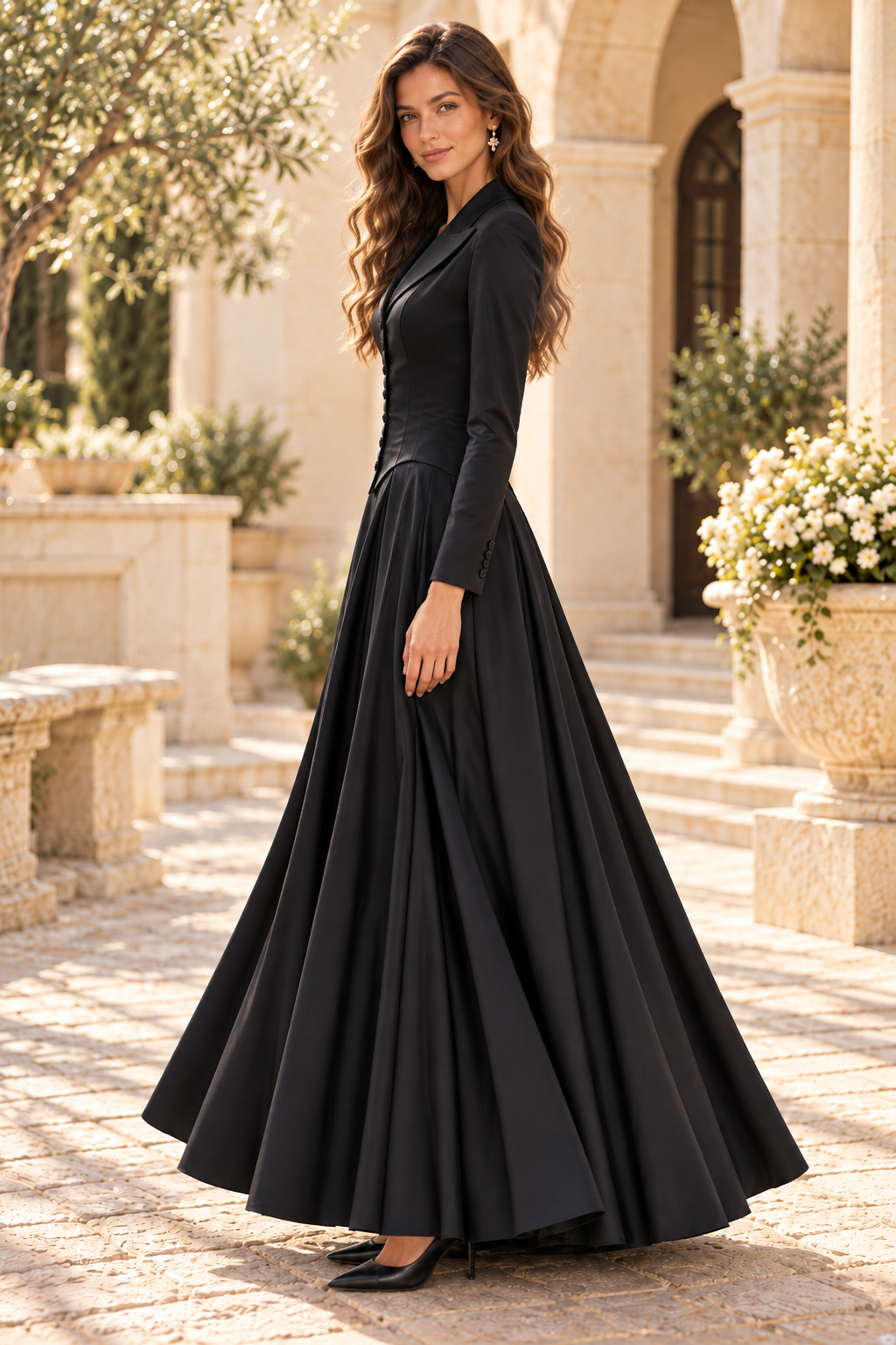 Long Sleeve Blazer Ball Gown Evening Dress