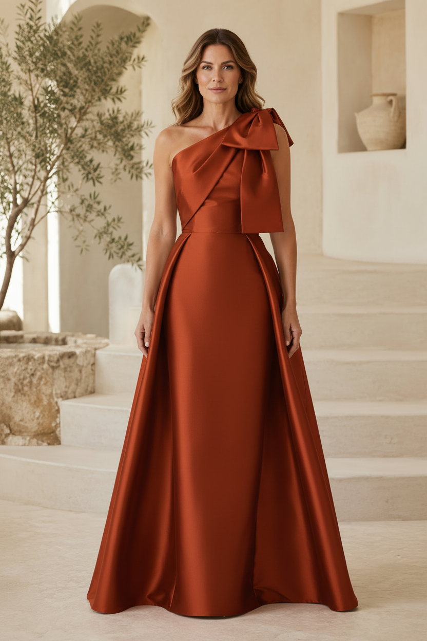 Ein-Schulter-A-Linien-Satin-Kleid mit Schleife
