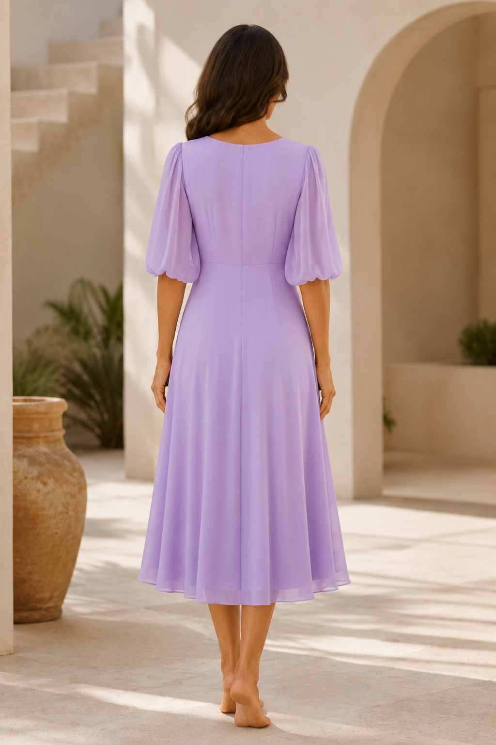 A-Linien Chiffon-Midikleid mit Blumenapplikation