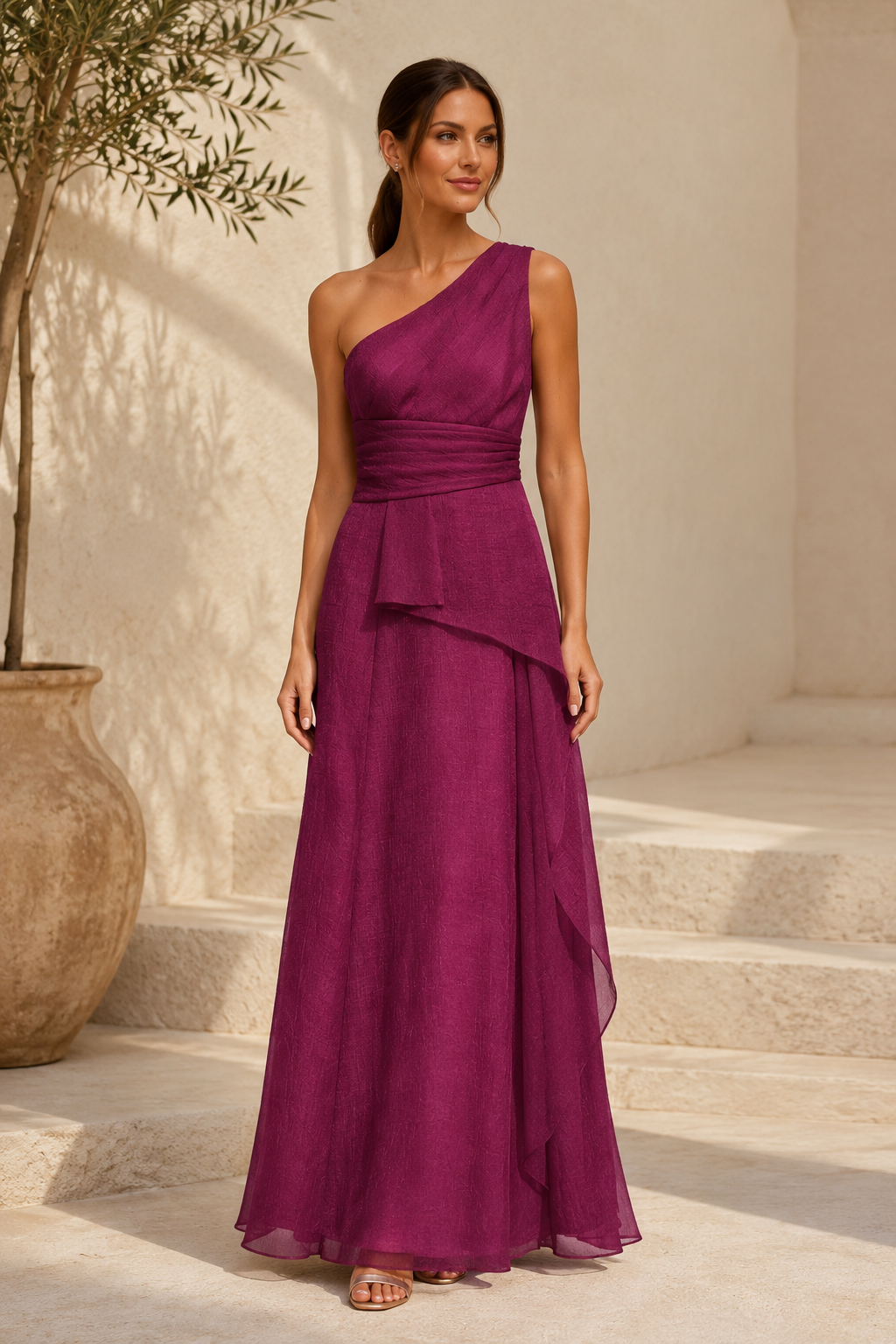 One-Shoulder A-Linien Chiffon-Abendkleid