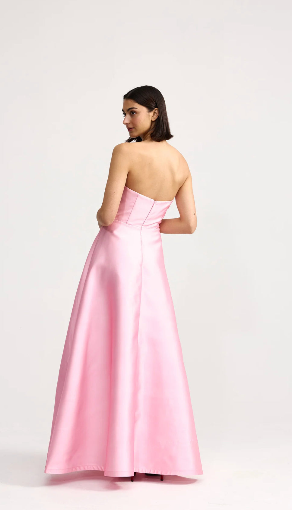 Trägerloses A-Linien-Satin-Kleid mit Blumendruck