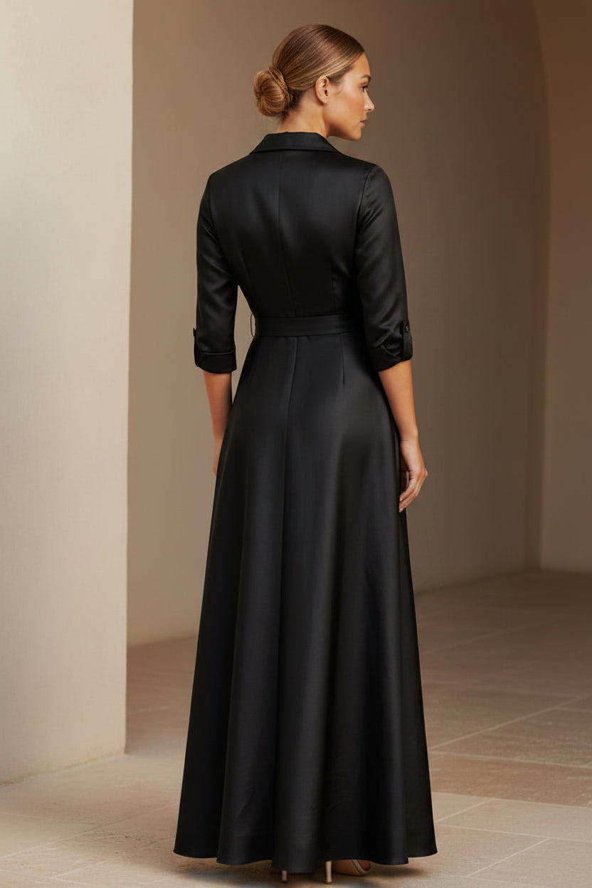Maxikleid aus Taft in A-Linie mit Gürtel