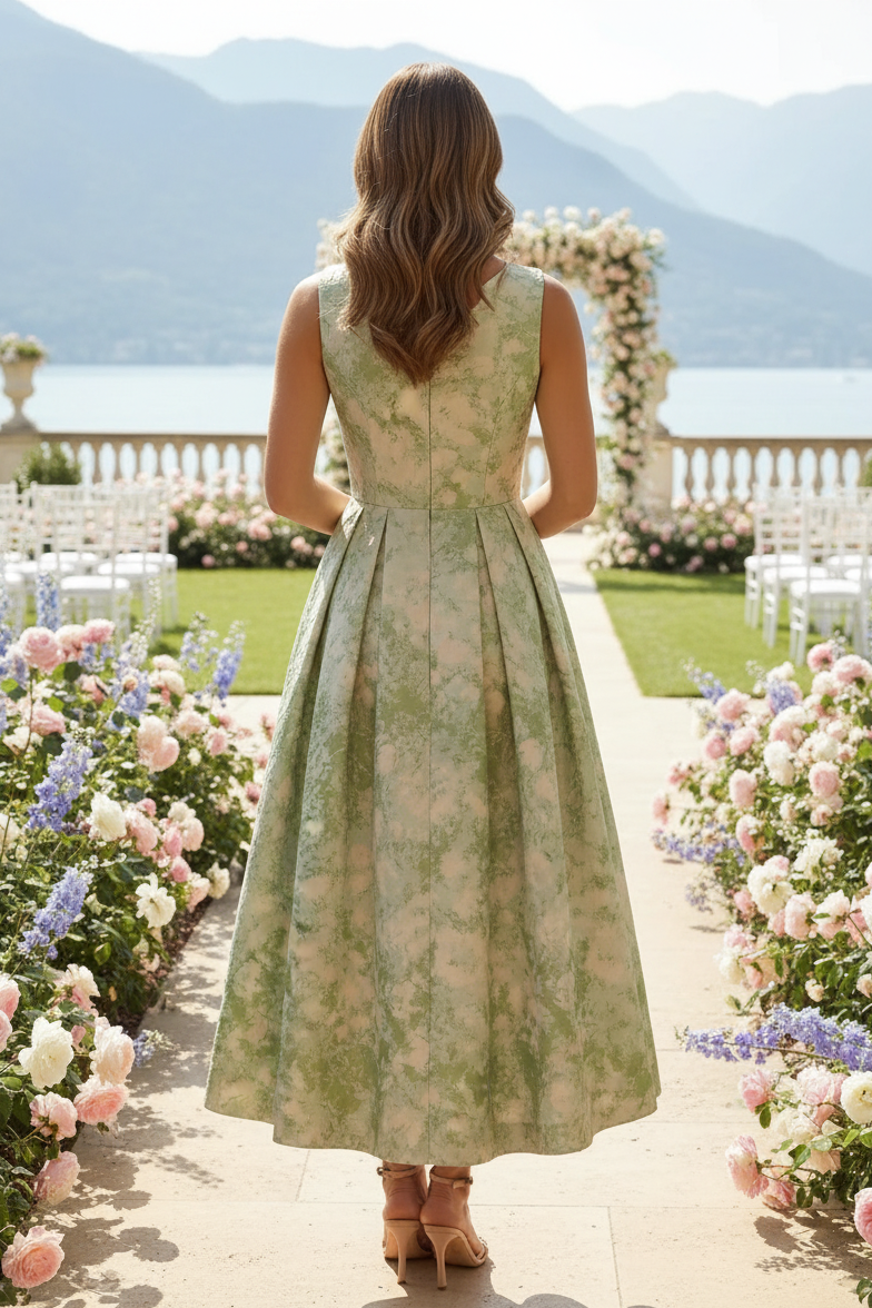 Blumen-Jacquard-Midikleid mit V-Ausschnitt