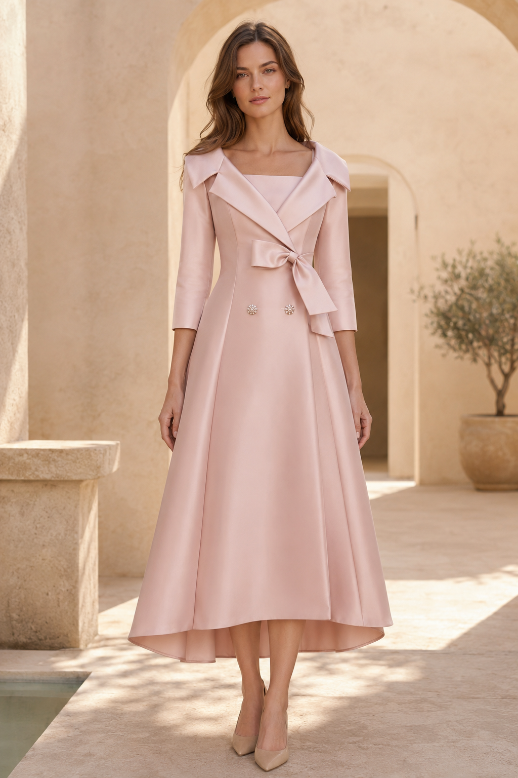 A-Linien-Mantelkleid mit Reverskragen und Schleife