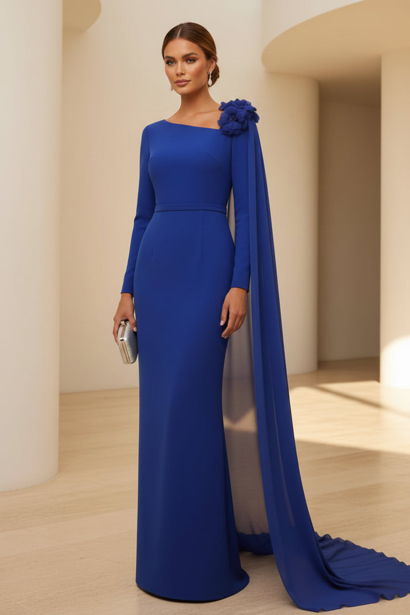Säulenkleid mit langen Ärmeln und Chiffon-Cape