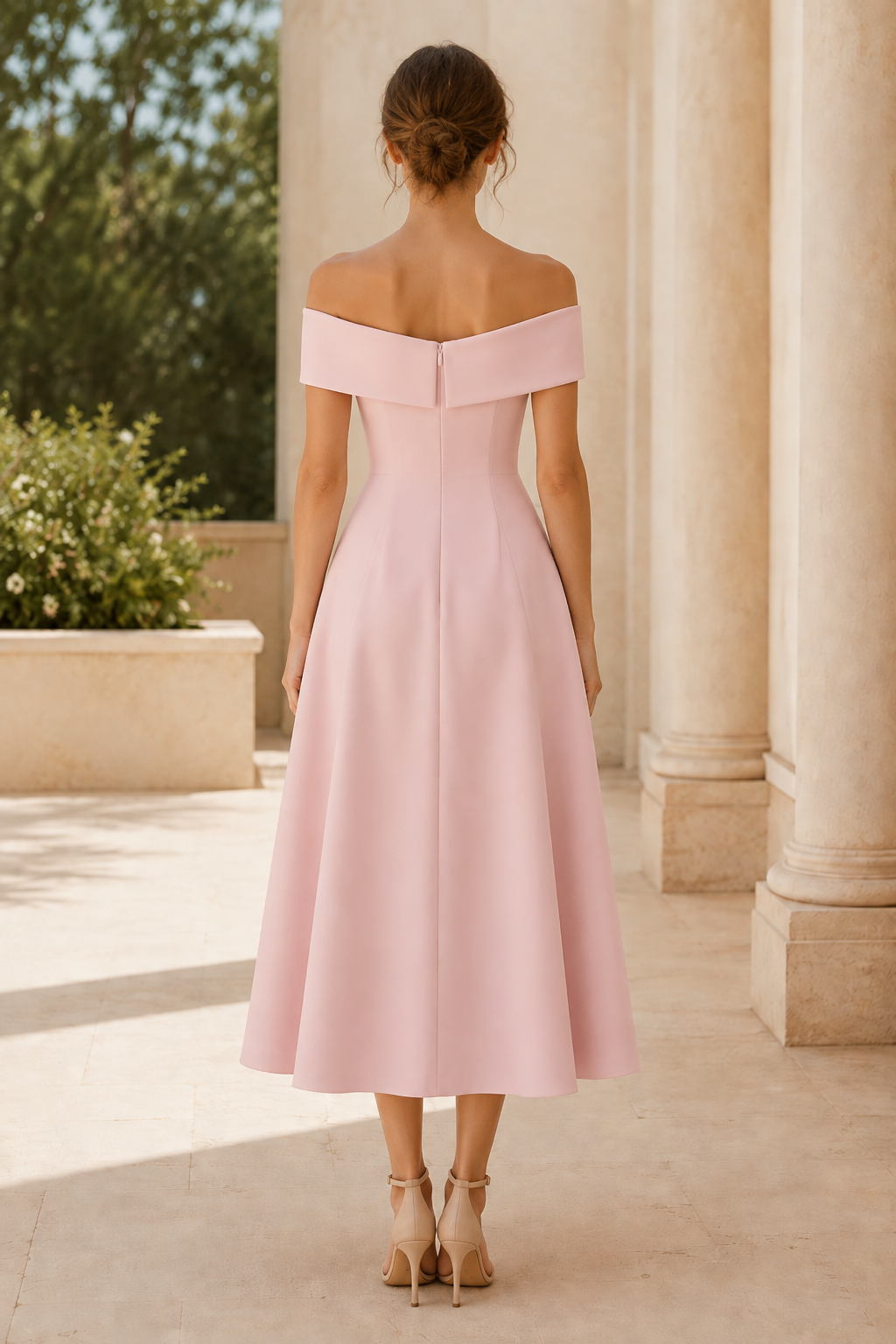 Carmen Midi-Kleid mit Blumenapplikationen in A-Linie