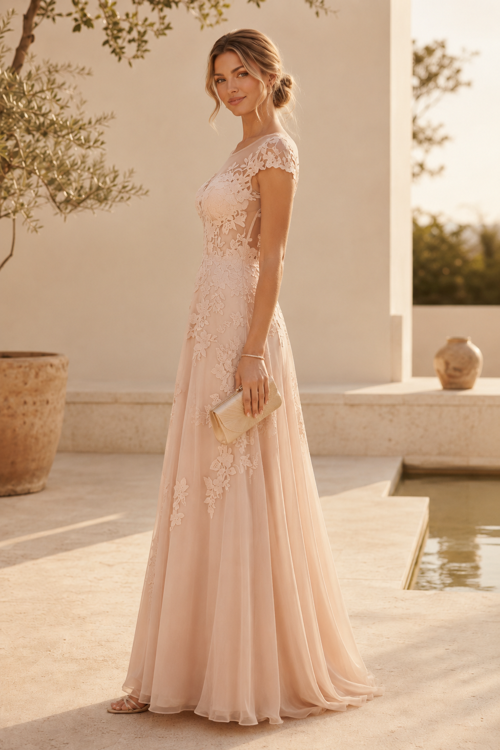 Illusion-Spitzenmieder A-Linien-Kleid mit Flügelärmeln
