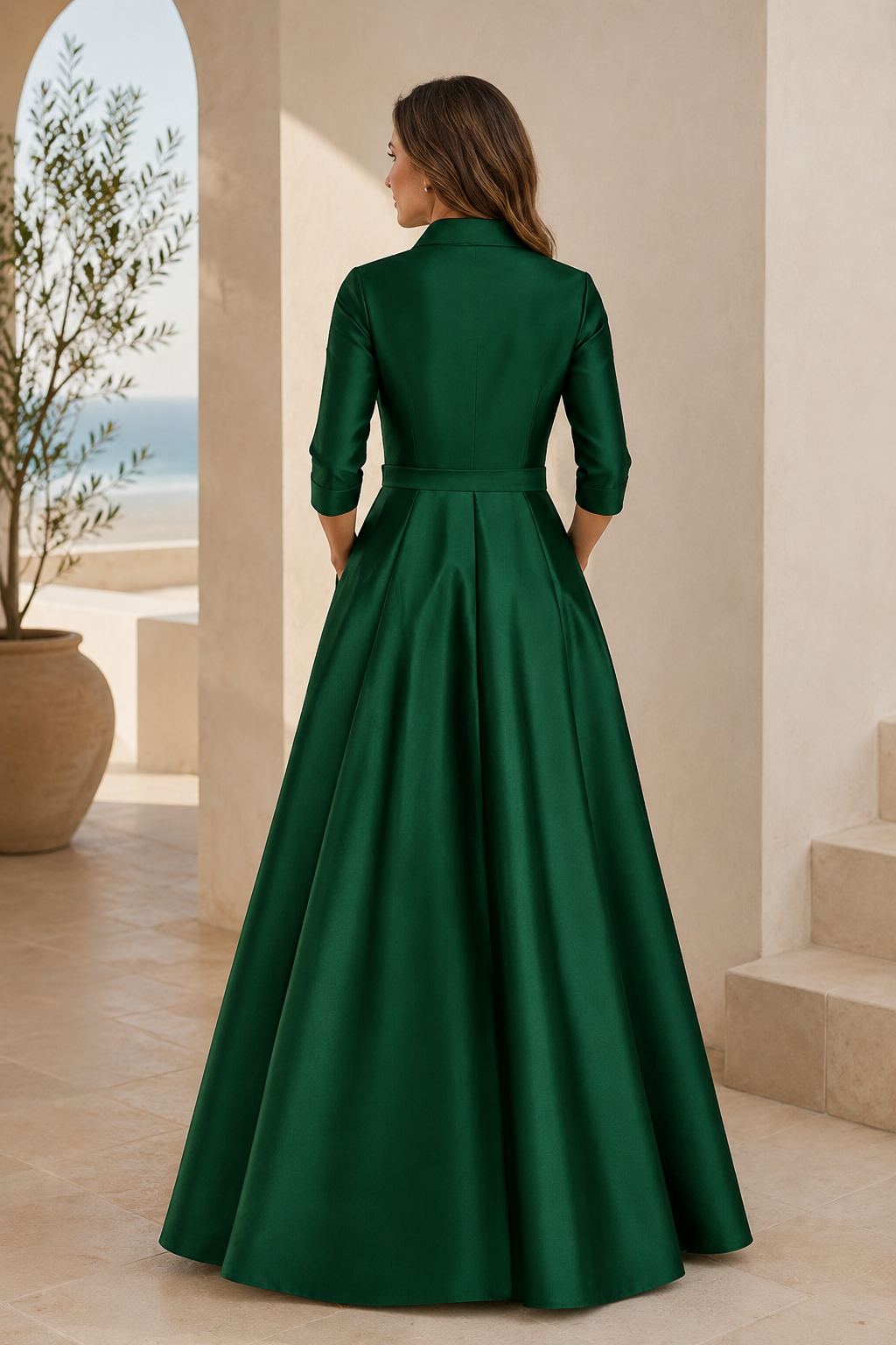 Satinhemdkleid Smaragd mit Bindegürtel