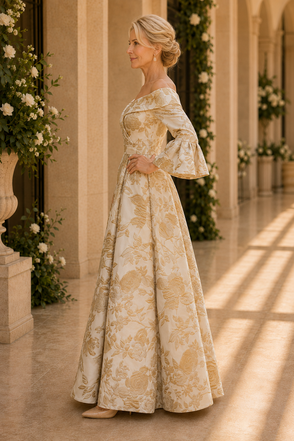 Ärmelloses Brokat-Abendkleid in A-Linie