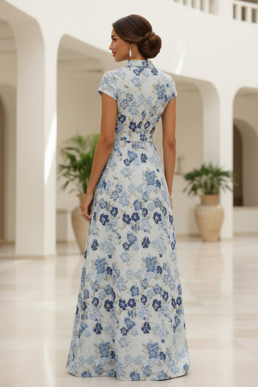 Florales Jacquard-Wickelmaxikleid mit Bindegürtel