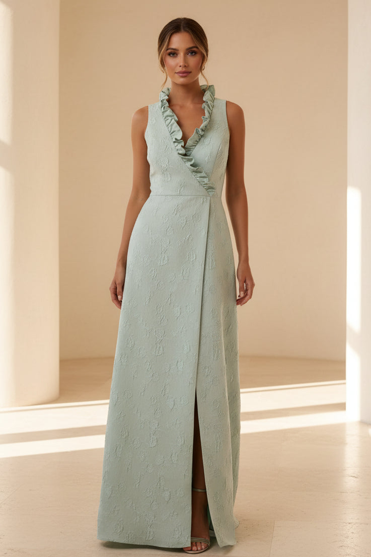 Ärmelloses Jacquard-Kleid in A-Linie mit Rüschenausschnitt