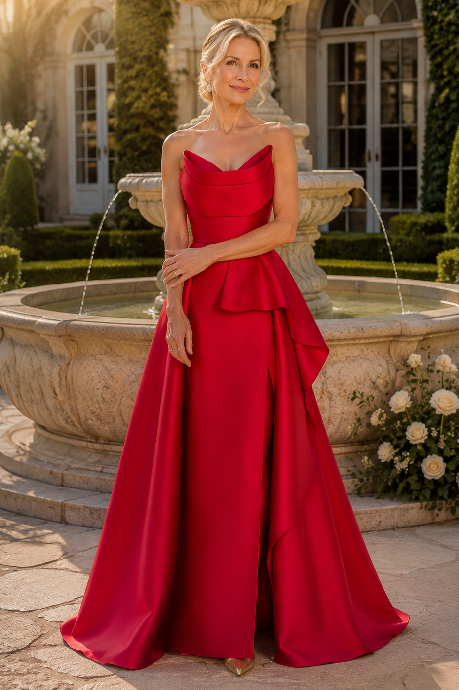Trägerloses Peplum A-Linien Satin-Abendkleid