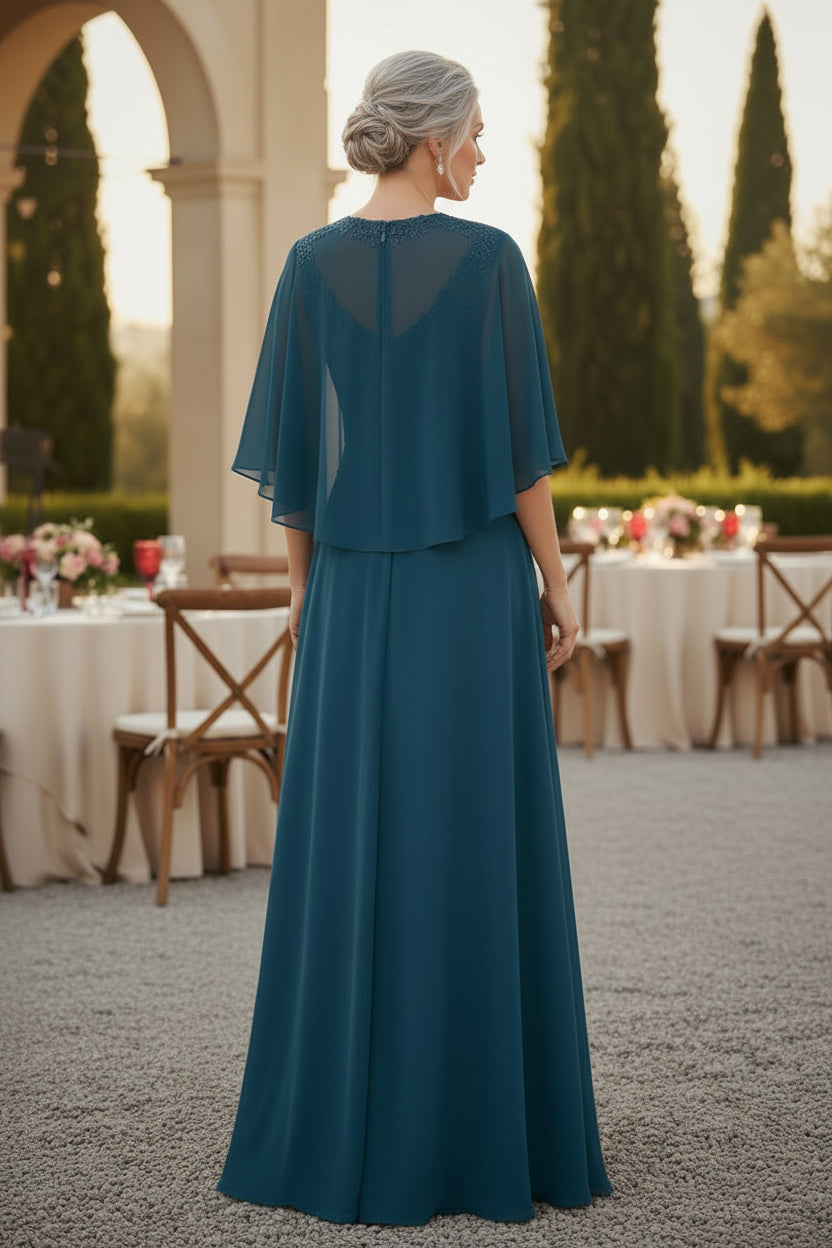A-Linien Chiffon-Brautmutterkleid mit Jacke