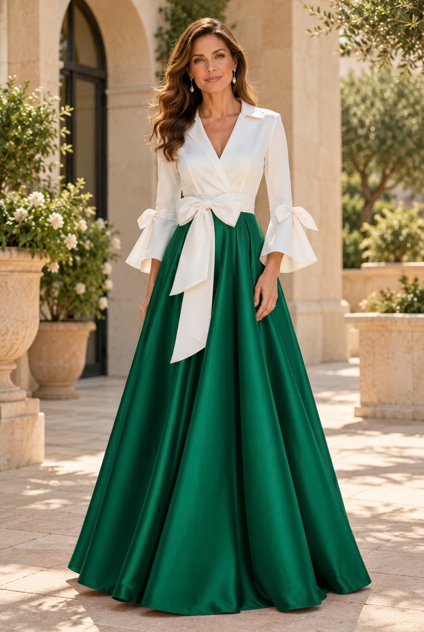 A-Line Gown with Lapel Collar and Flared Sleeves