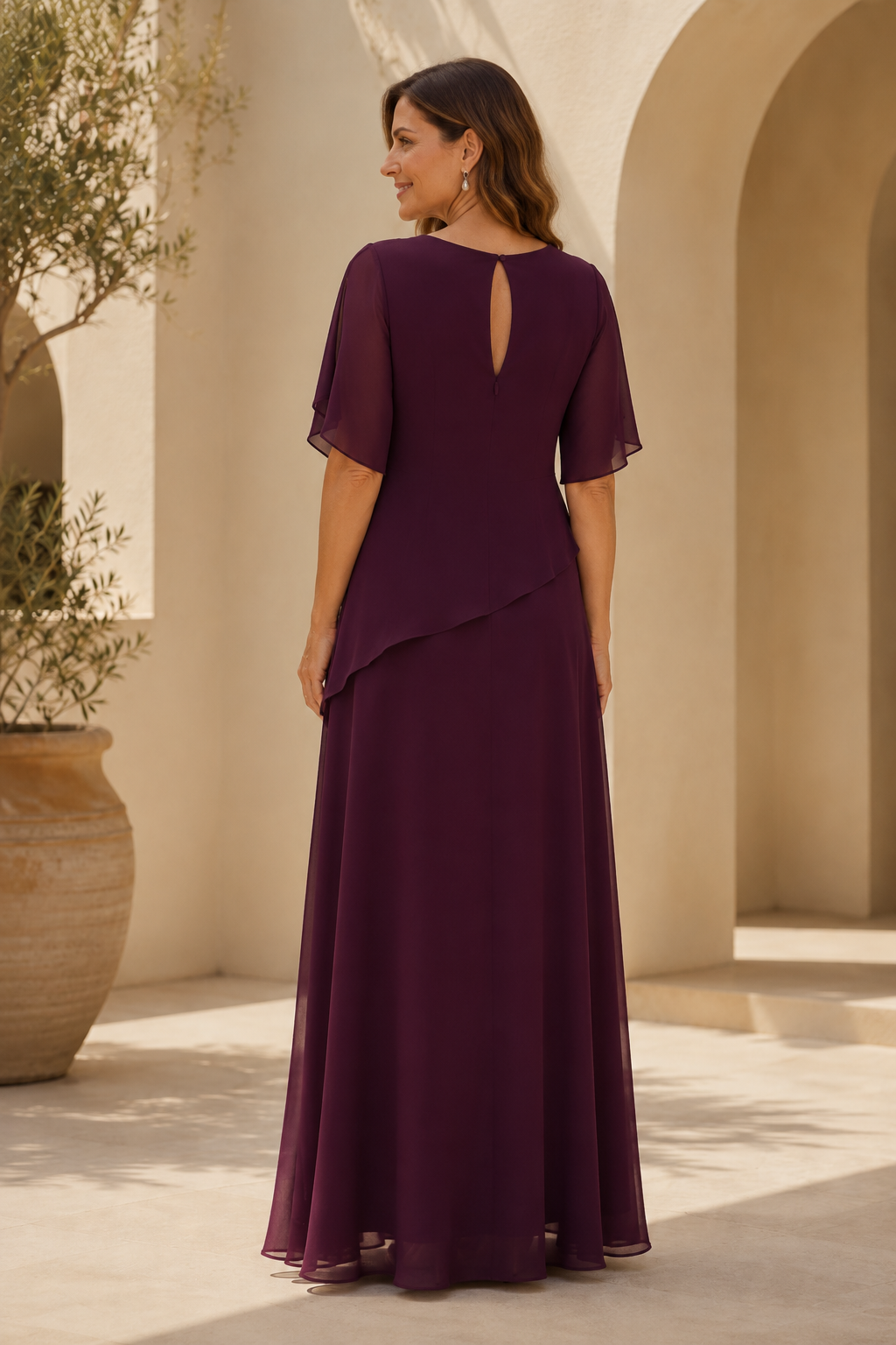 Asymmetrisches gestuftes Chiffon-Abendkleid in A-Linie