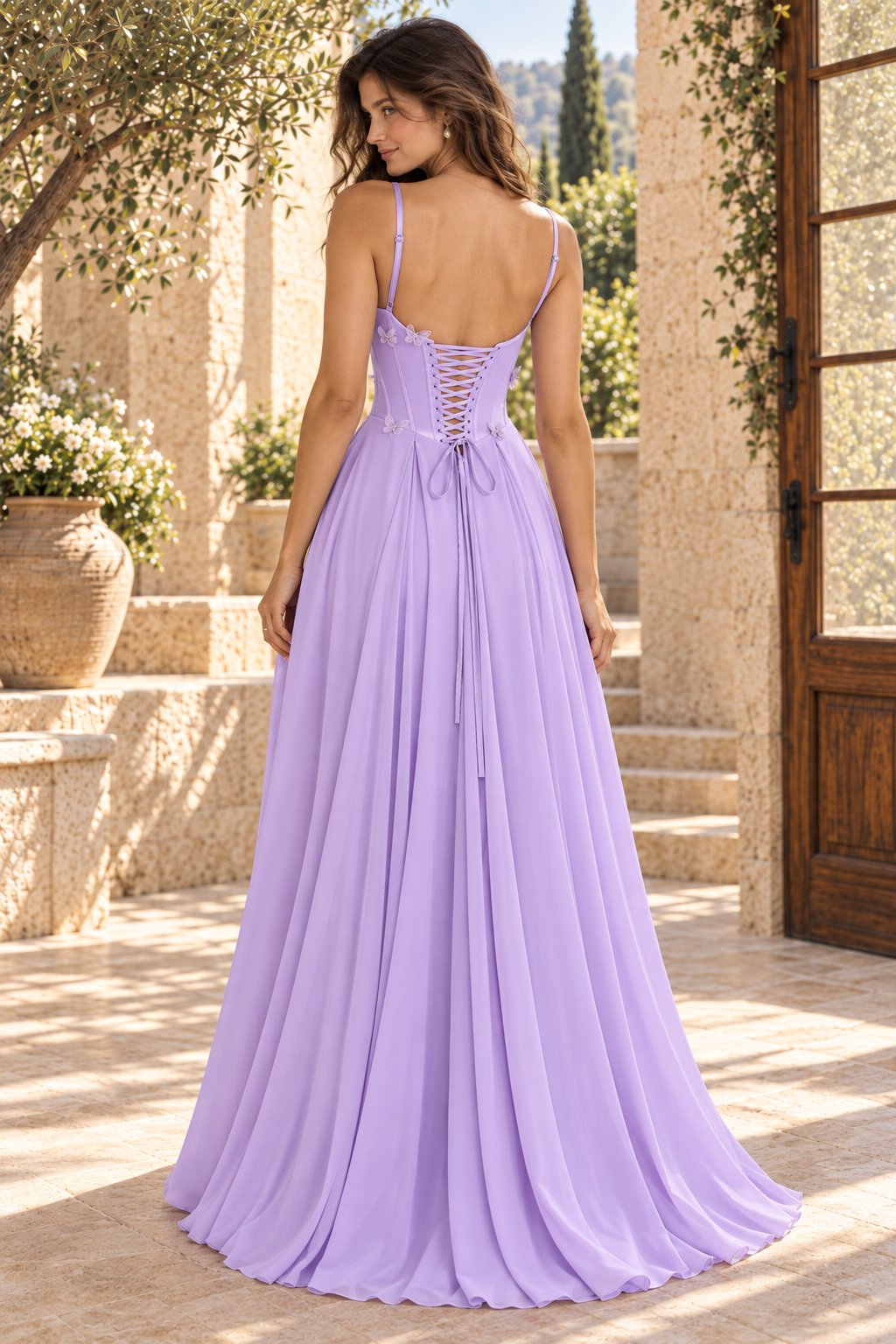 Corset A-Line Gown with Butterfly Accents