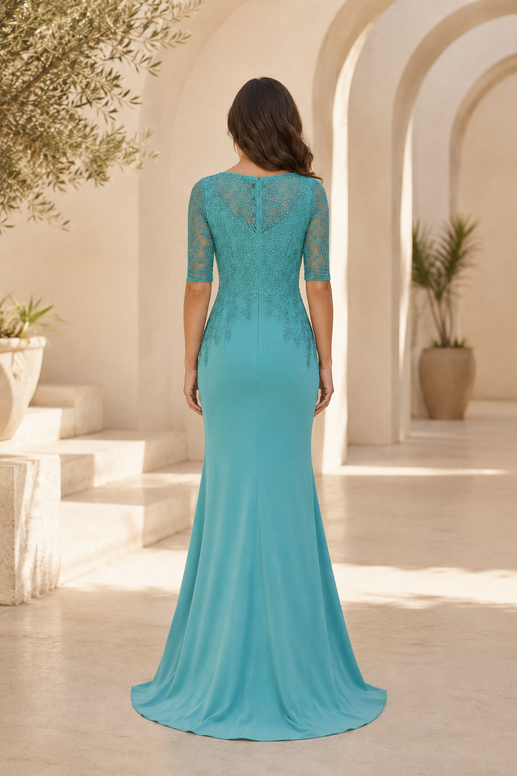 Abendkleid mit Meerjungfrauen-Silhouette und Illusionsspitze