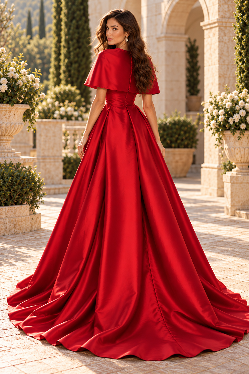 Satin Ball Gown with Capelet and Train