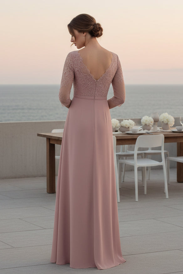 Asymmetrisches Illusionsspitzen-Abendkleid aus Chiffon