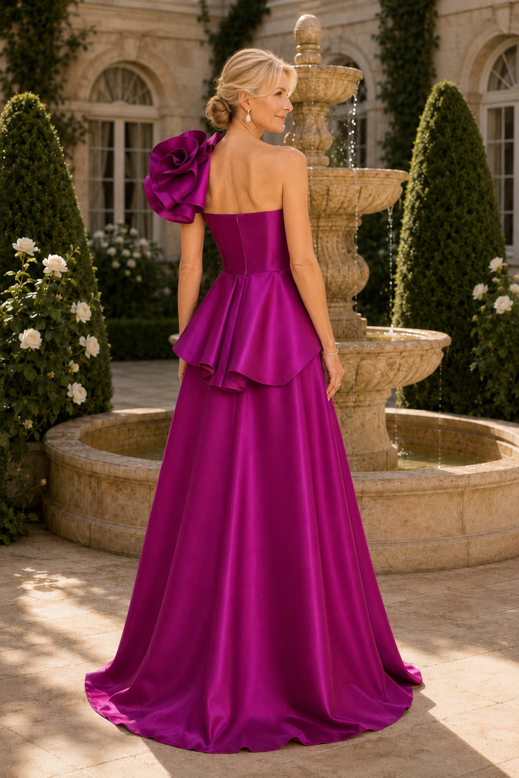 One-Shoulder geblümtes Peplum A-Linien-Kleid