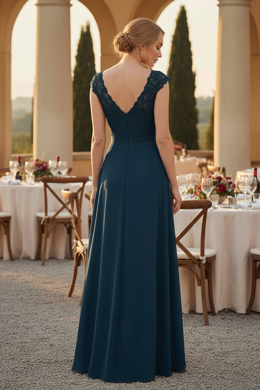 A-Linien V-Ausschnitt Chiffon Abendkleid mit Flügelärmeln