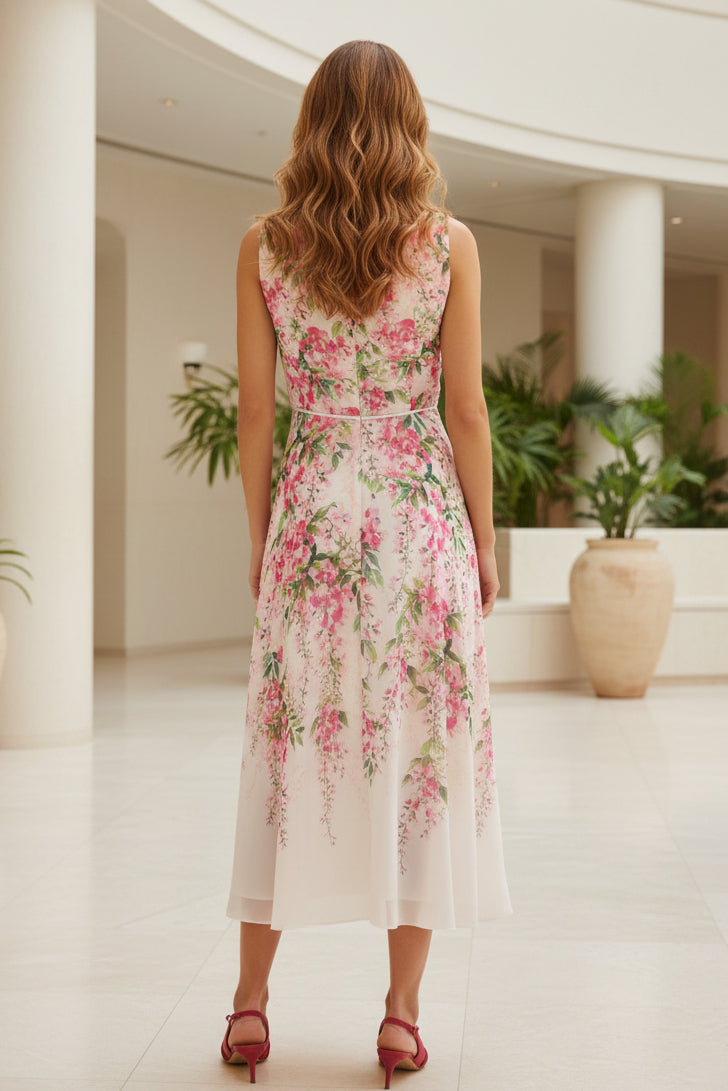 Elegantes Chiffon-Midikleid mit Blumenmuster