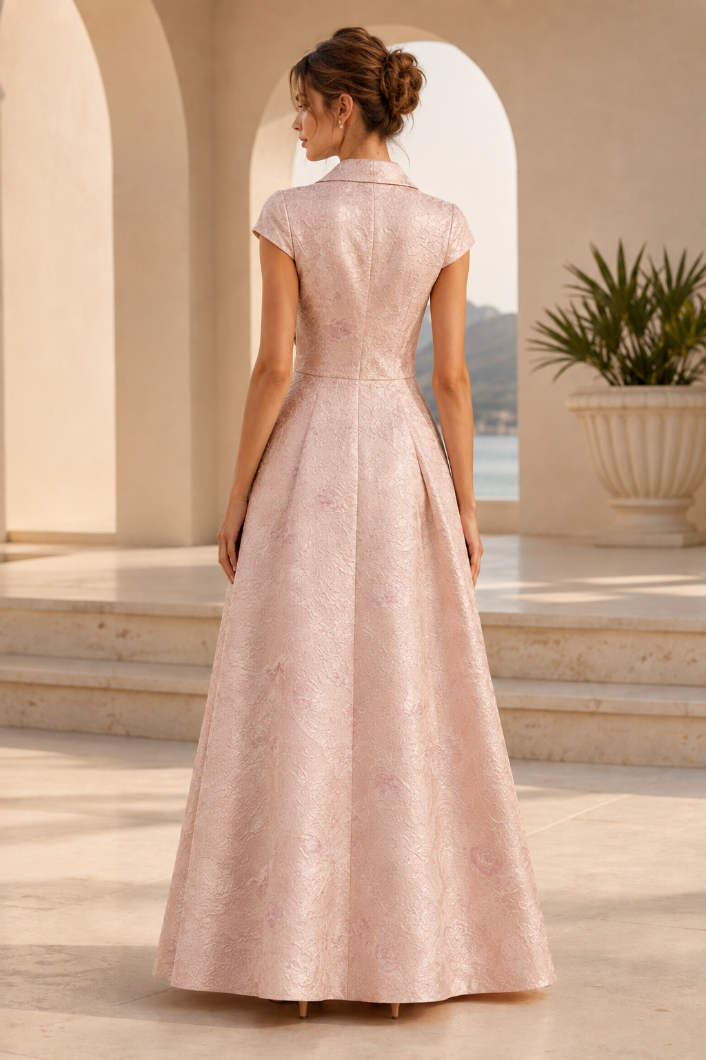 Geblümtes A-Linien-Kleid mit Kragen und 3D-Blumenapplikation