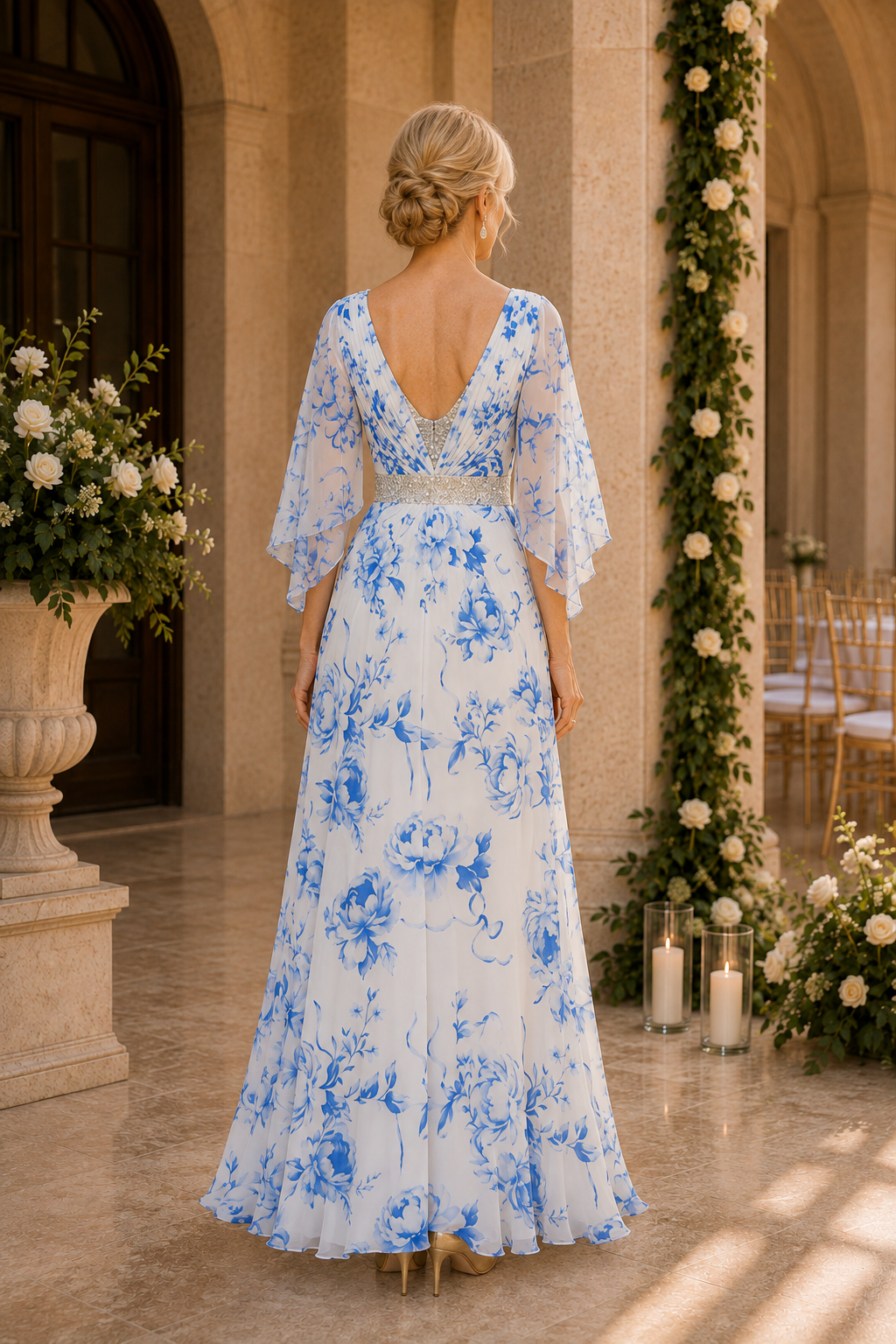 Blumenprint A-Linien-Kleid mit Flatterärmeln