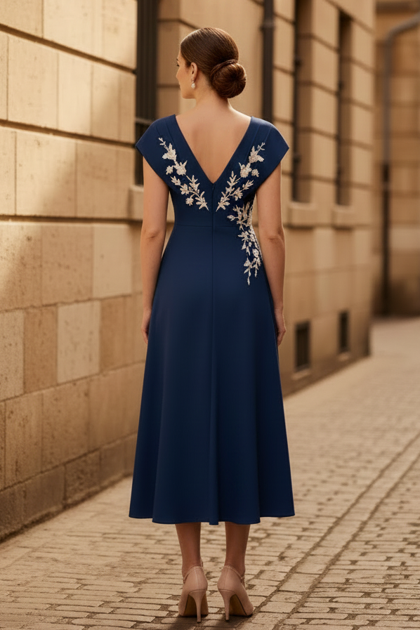 Midi-Kleid mit Flügelärmeln, V-Ausschnitt und Applikationen