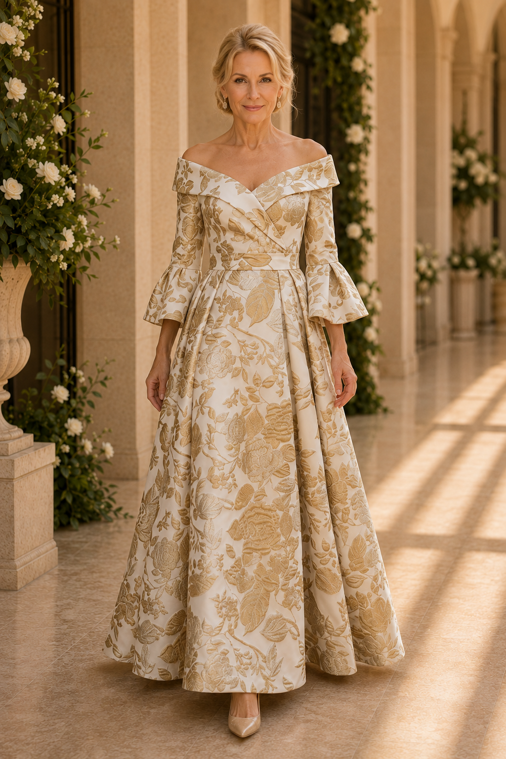 Ärmelloses Brokat-Abendkleid in A-Linie