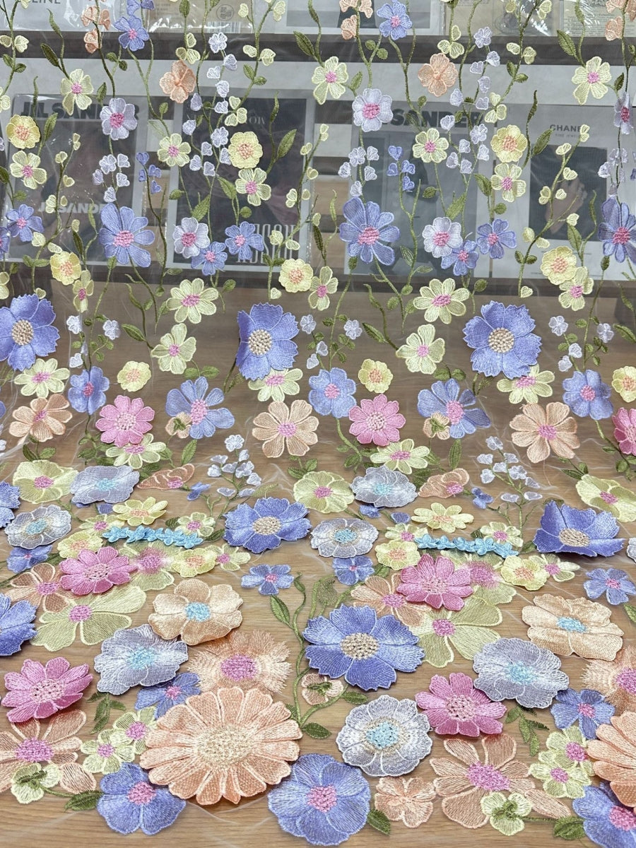 3D-Blumenapplikationen Tüll-Midikleid mit Schleifenschultern