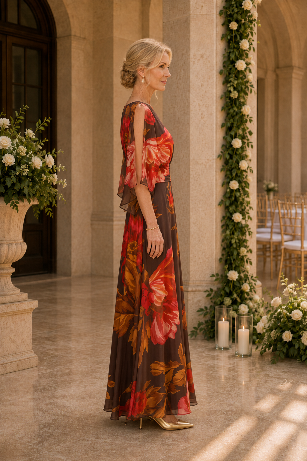 Geblümtes schulterfreies A-Linien-Maxikleid